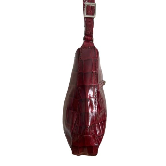 Charter Club Croc Embossed Faux Leather Shoulder Bag Dark Red Y2K Hobo - Picture 4 of 16